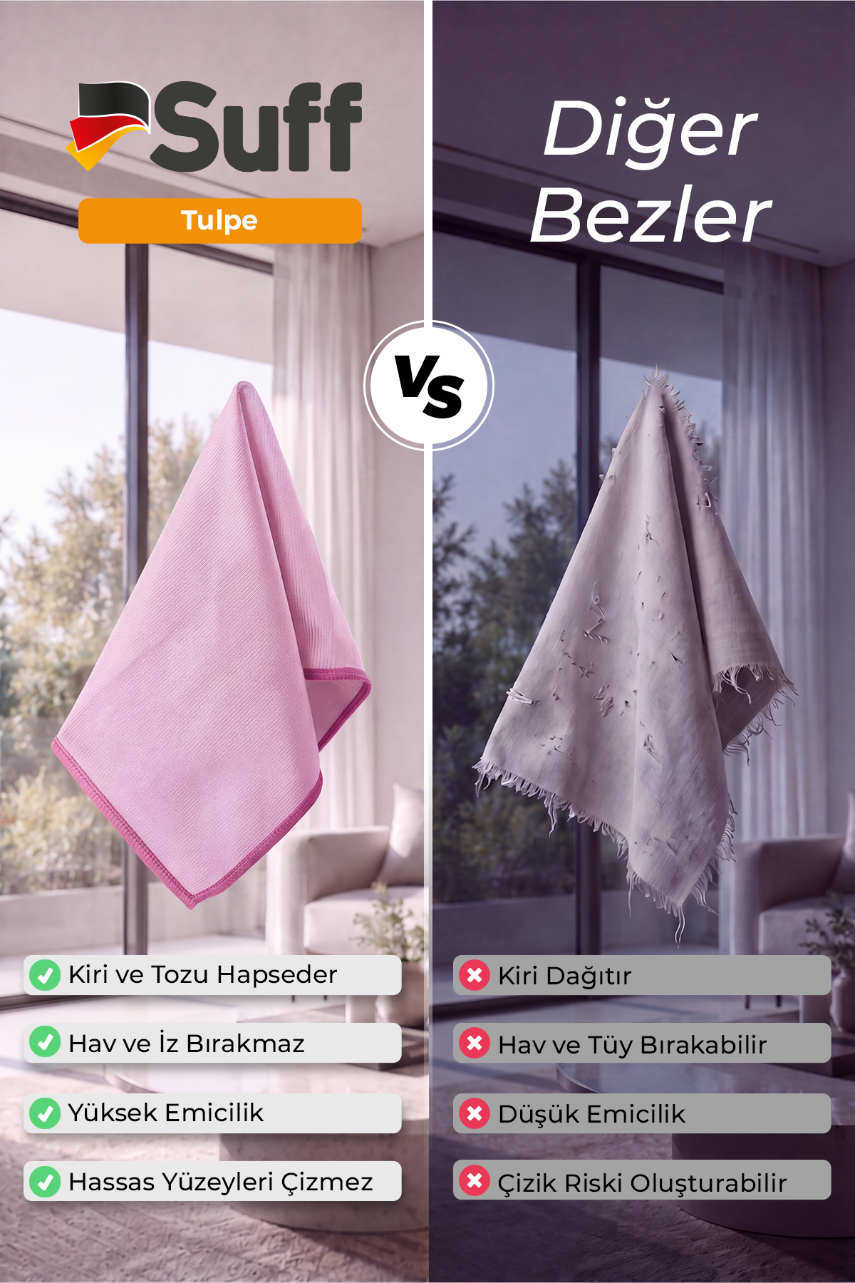 Suff Tulpe Cam Temizleme Bezi 70x50