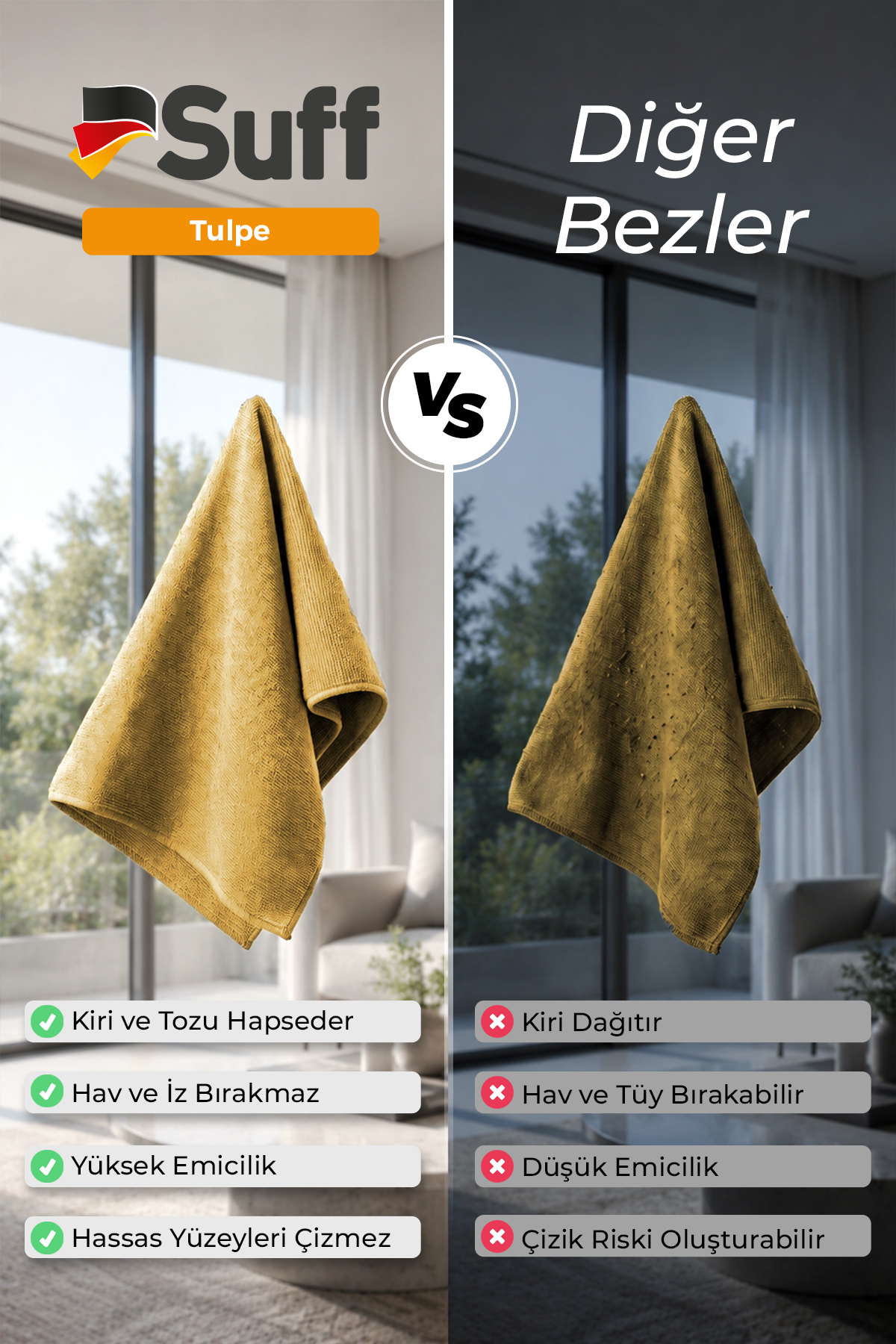 Suff Tulpe Cam Temizleme Bezi 70x50