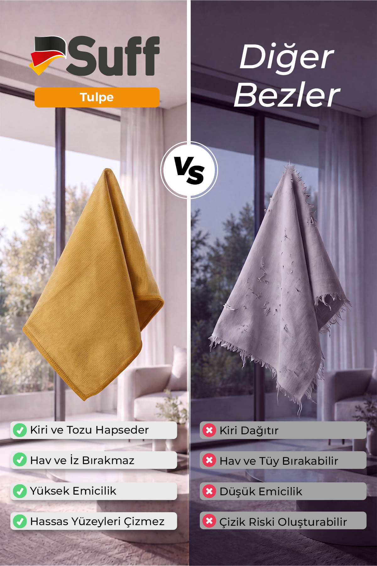 Suff Tulpe Cam Temizleme Bezi 70x50