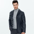 Ahanu Antrasit Erkek Deri Blazer Ceket