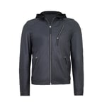 Aimone Gri Erkek Kapüşonlu Deri Ceket