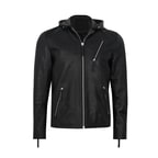 Aimone Siyah Erkek Kapüşonlu Deri Ceket