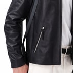 Aimone Siyah Erkek Kapüşonlu Deri Ceket