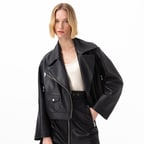 Albinia Siyah Kadın Deri Biker Ceket