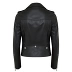 Aletta Siyah Kadın Biker Deri Ceket