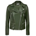 Aletta Yeşil Kadın Biker Deri Ceket