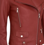 Amelia Kırmızı Kadın Biker Deri Ceket