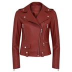 Amelia Kırmızı Kadın Biker Deri Ceket