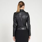 Amelia Siyah Kadın Biker Deri Ceket