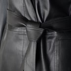 Amiah Siyah Kadın Oversize Deri Pardösü