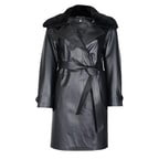 Amiah Siyah Kadın Oversize Deri Pardösü