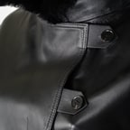 Amiah Siyah Kadın Oversize Deri Pardösü