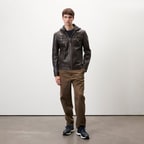 Analu Koyu Kahve Erkek Kapüşonlu Deri Mont