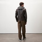 Analu Koyu Kahve Erkek Kapüşonlu Deri Mont