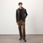 Analu Koyu Kahve Erkek Kapüşonlu Deri Mont