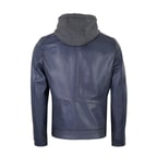 Analu Mavi Erkek Kapüşonlu Deri Mont