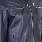 Analu Mavi Erkek Kapüşonlu Deri Mont