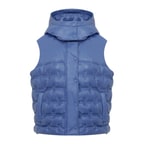 Anitra Mavi Kadın Kapüşonlu Puffer Deri Yelek