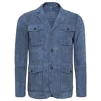 Antonin Mavi Erkek Süet Safari Deri Ceket