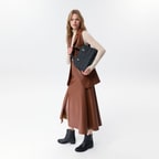 Aulii Kahve Kadın Yırtmaçlı Deri Etek