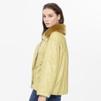 Auren Yeşil Kadın Deri Puffer Mont