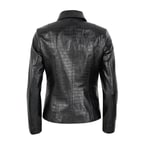 Ayita Siyah Kadın Kroko Baskılı Deri Ceket