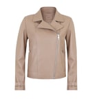 Ayunli Bej Kadın Biker Deri Ceket