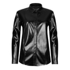 Ayzaria Siyah Kadın Rugan Deri Gömlek