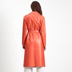 Aziza Kadın Deri Uzun Trençkot