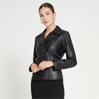 Beatrix Siyah Kadın Deri Biker Ceket