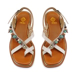 Bej Kadın Aksesuar Detaylı Deri Sandalet