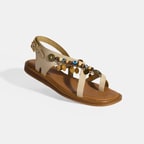 Bej Kadın Toka Detaylı Aksesuarlı Deri Sandalet