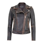 Benvolio Kahve Kadın Vintage Biker Deri Ceket