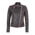 Benvolio Kahve Kadın Vintage Biker Deri Ceket