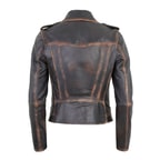 Benvolio Kahve Kadın Vintage Biker Deri Ceket