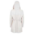 Biana Krem Kadın Kapüşonlu Deri Kaban