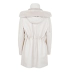 Biana Krem Kadın Kapüşonlu Deri Kaban