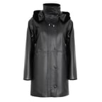 Biana Siyah Kadın Kapüşonlu Deri Kaban