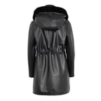 Biana Siyah Kadın Kapüşonlu Deri Kaban