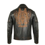 Bill Kahve Erkek Kartallı Vintage Biker Deri Mont