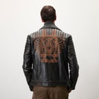 Bill Kahve Erkek Kartallı Vintage Biker Deri Mont