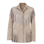 Breahne Bej Kadın Püsküllü Western Deri Ceket