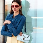 Breahne Mavi Kadın Püsküllü Western Süet Deri Gömlek