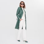 Briona Yeşil Kadın Kroko Baskılı Deri Trençkot