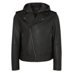 Bryan Siyah Erkek Kapüşonlu Deri Biker Ceket