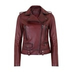 Chelan Bordo Kadın Biker Deri Ceket