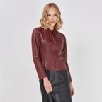 Deundria Kadın Fit Panelli Deri Ceket