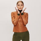 Deundria Kadın Fit Panelli Deri Ceket