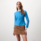 Deundria Mavi Kadın Panelli Fit Süet Ceket