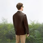 Erkek Kahve Gömlek Yaka Deri Blazer Ceket